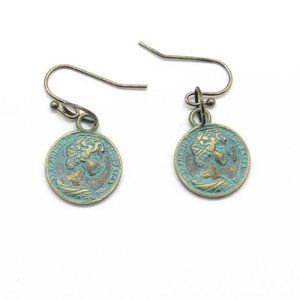 Round Earrings, Verdigris Patina Dangle Earrings,